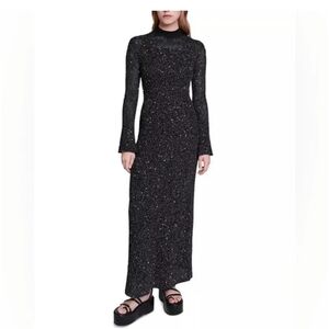 Maje Black Sparkle Long Sleeve Dress